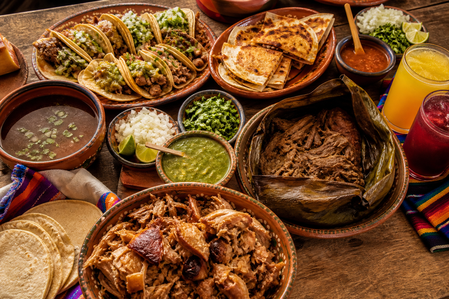 Paquete familiar de carnitas, barbacoa, tacos y quesadillas